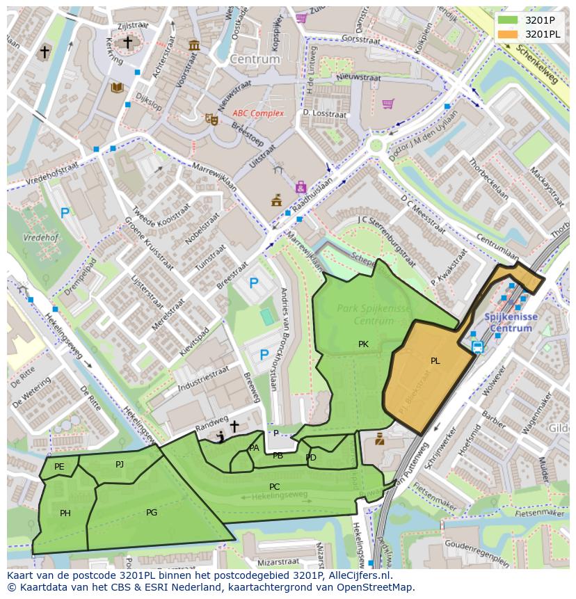 Afbeelding van het postcodegebied 3201 PL op de kaart.