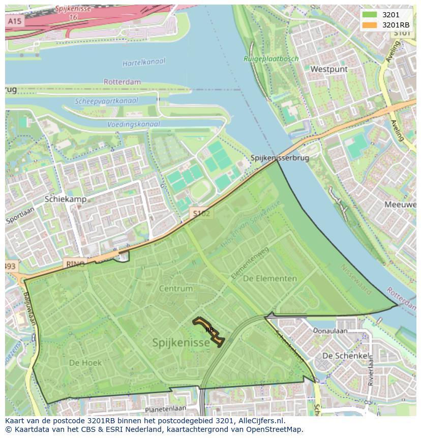 Afbeelding van het postcodegebied 3201 RB op de kaart.