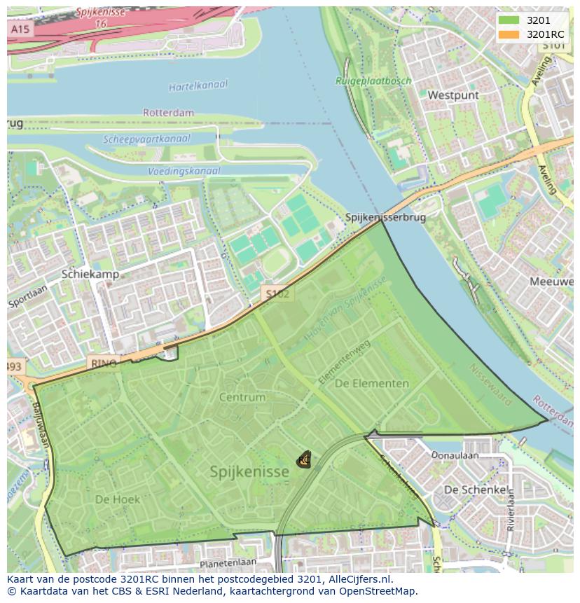 Afbeelding van het postcodegebied 3201 RC op de kaart.