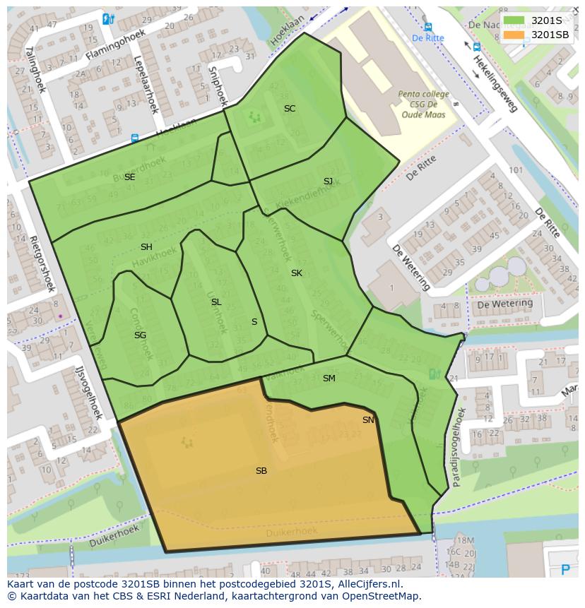 Afbeelding van het postcodegebied 3201 SB op de kaart.