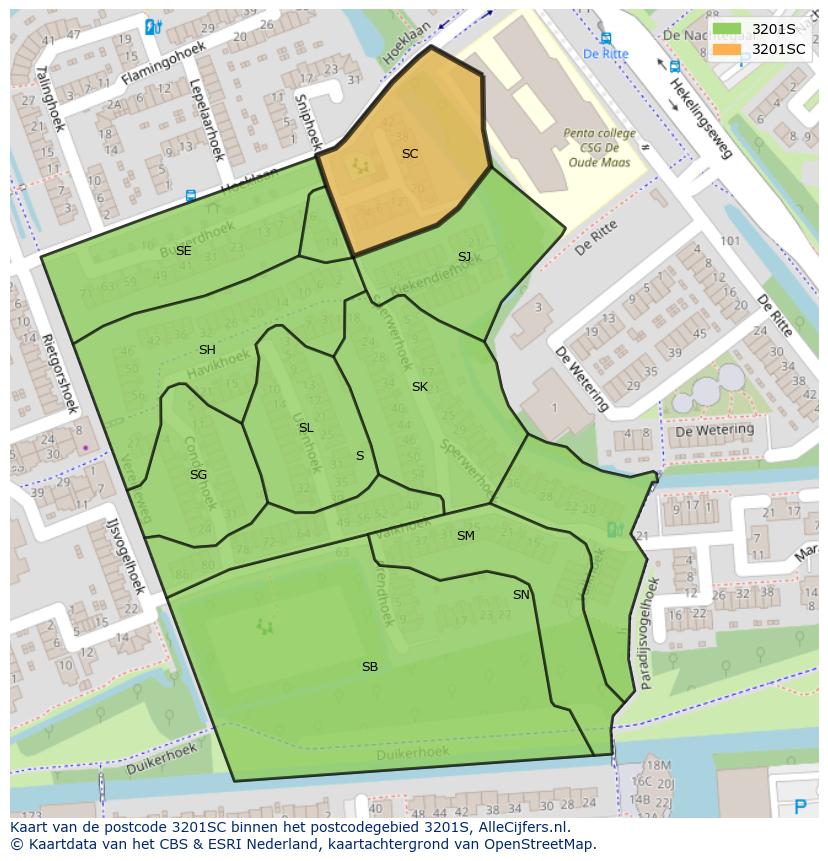 Afbeelding van het postcodegebied 3201 SC op de kaart.