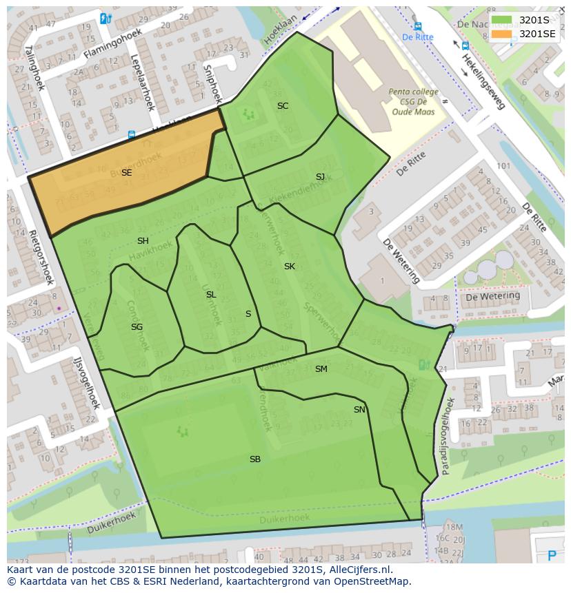 Afbeelding van het postcodegebied 3201 SE op de kaart.