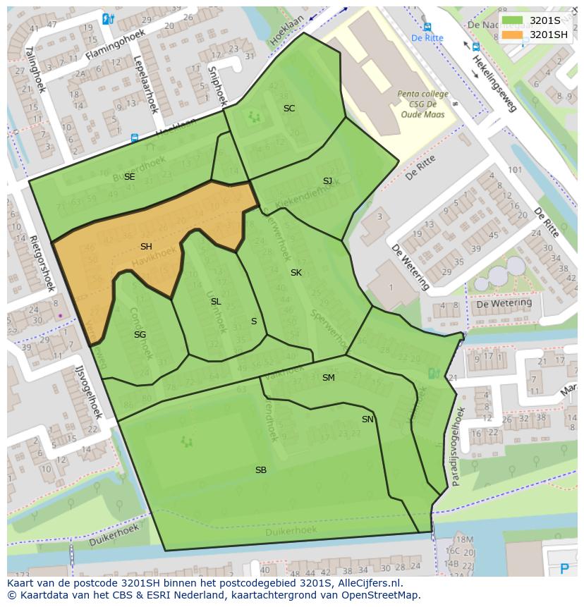 Afbeelding van het postcodegebied 3201 SH op de kaart.