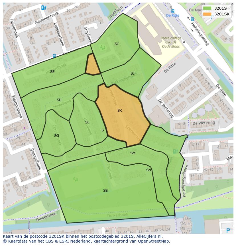 Afbeelding van het postcodegebied 3201 SK op de kaart.