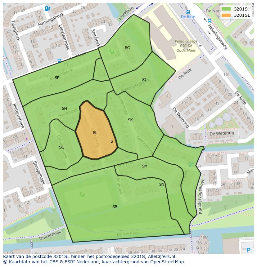 Afbeelding van het postcodegebied 3201 SL op de kaart.