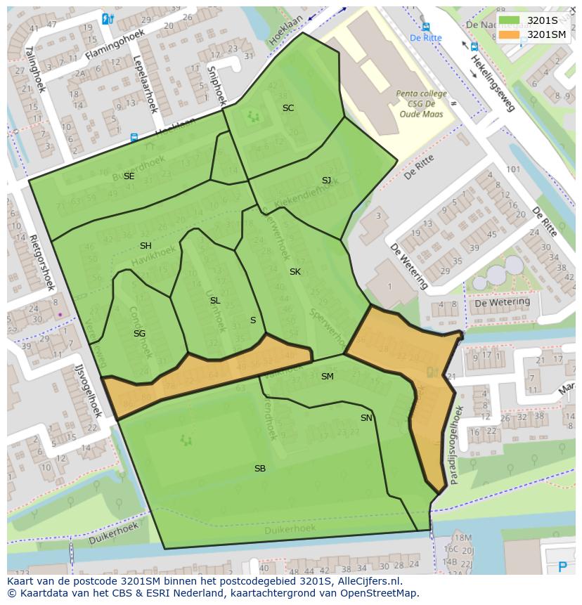 Afbeelding van het postcodegebied 3201 SM op de kaart.