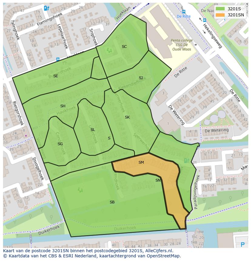 Afbeelding van het postcodegebied 3201 SN op de kaart.