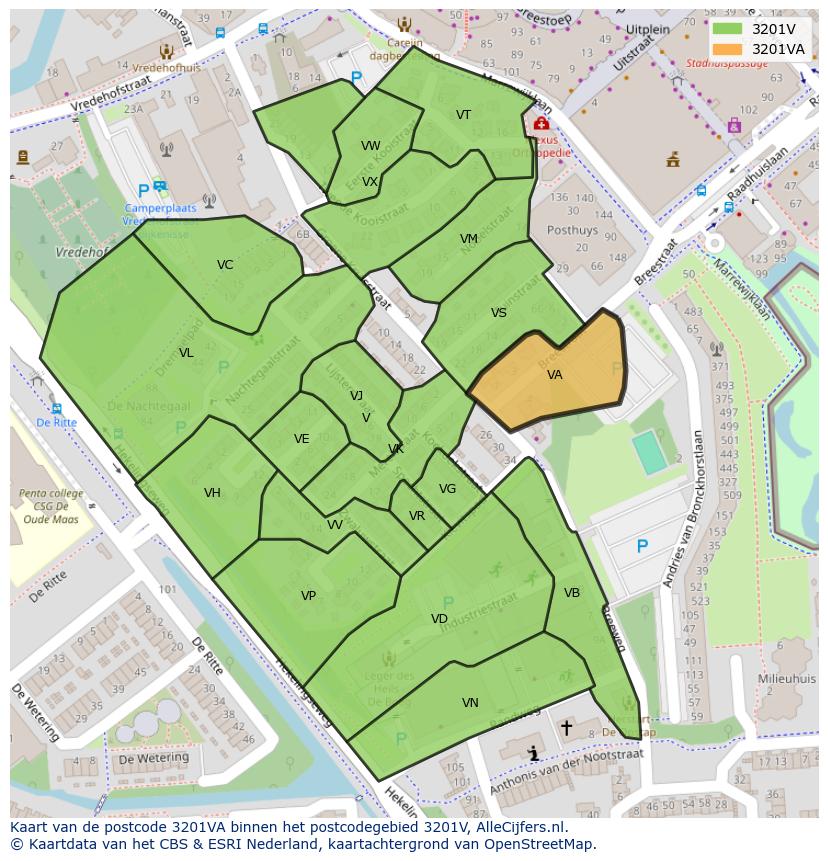 Afbeelding van het postcodegebied 3201 VA op de kaart.