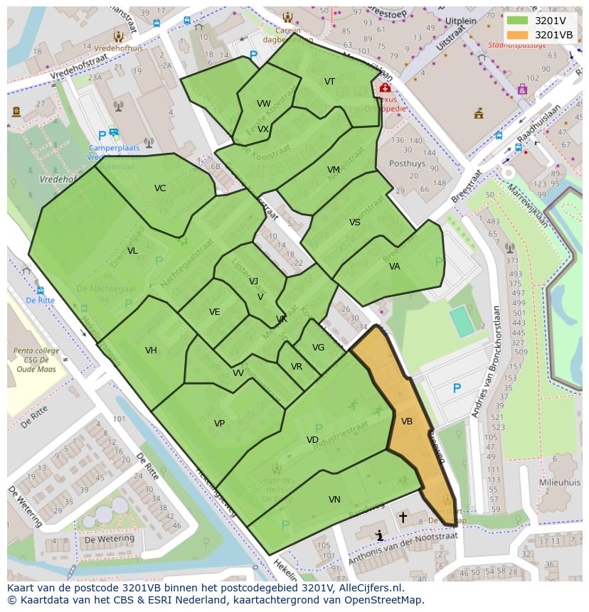 Afbeelding van het postcodegebied 3201 VB op de kaart.