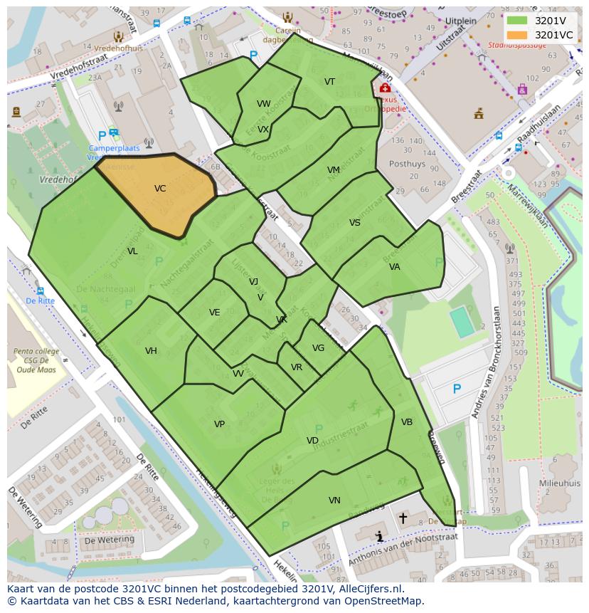 Afbeelding van het postcodegebied 3201 VC op de kaart.