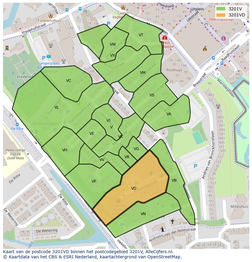 Afbeelding van het postcodegebied 3201 VD op de kaart.