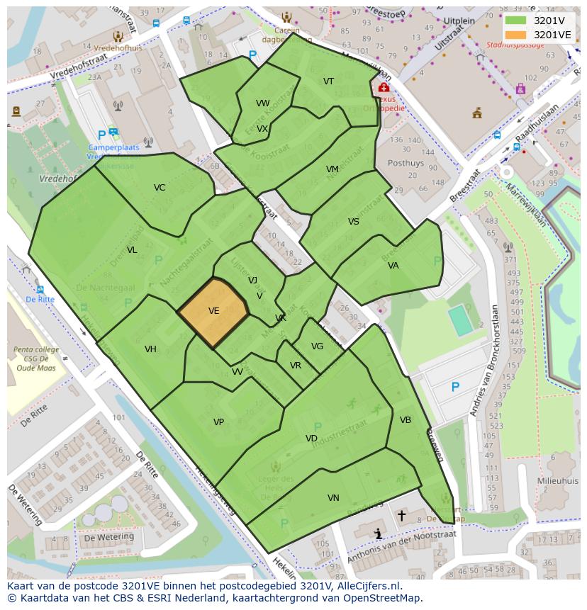 Afbeelding van het postcodegebied 3201 VE op de kaart.
