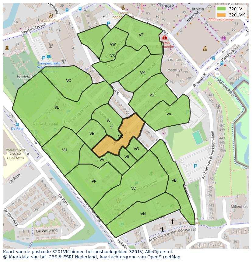 Afbeelding van het postcodegebied 3201 VK op de kaart.