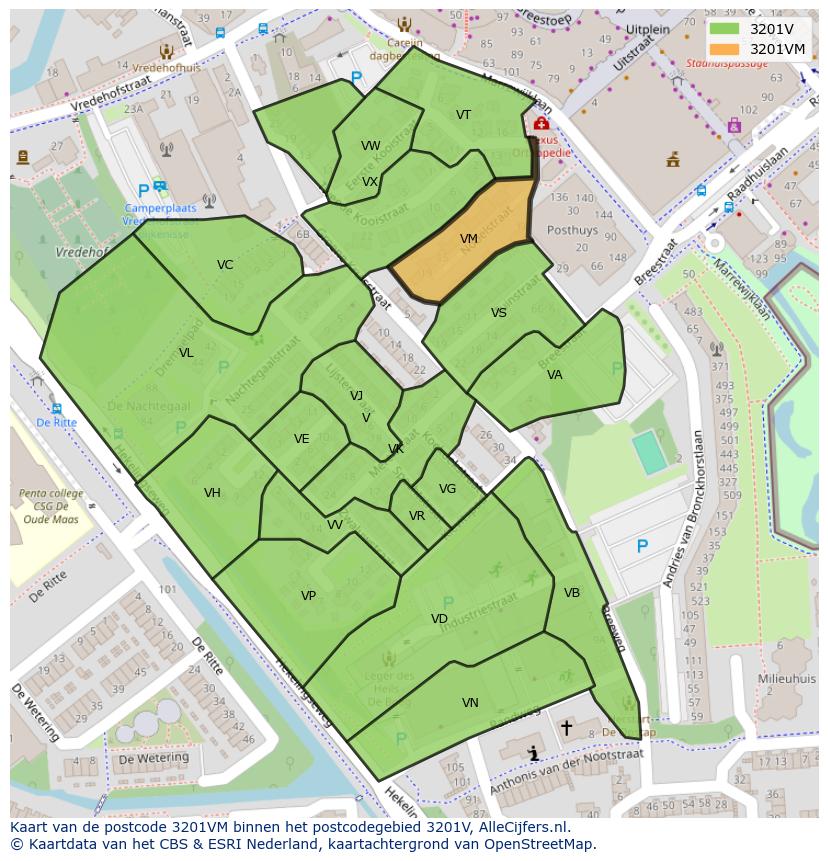 Afbeelding van het postcodegebied 3201 VM op de kaart.