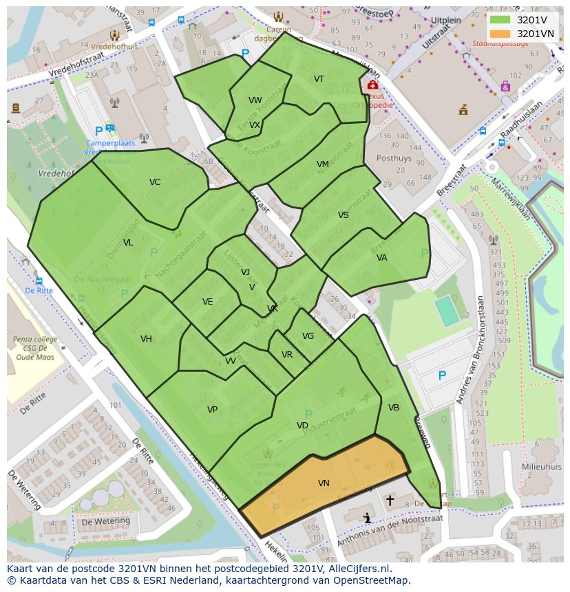 Afbeelding van het postcodegebied 3201 VN op de kaart.