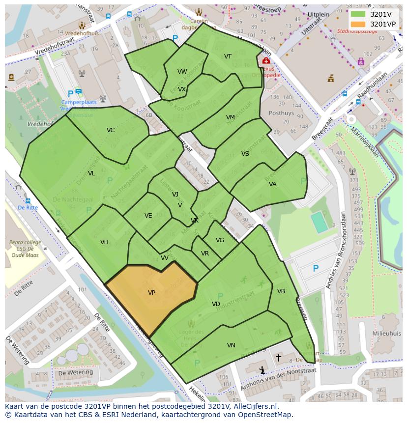 Afbeelding van het postcodegebied 3201 VP op de kaart.