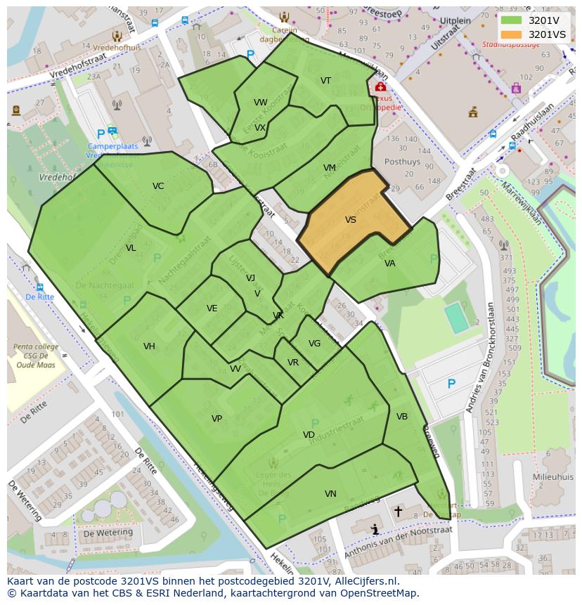 Afbeelding van het postcodegebied 3201 VS op de kaart.