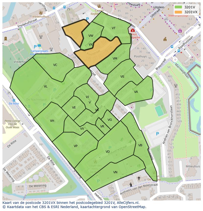 Afbeelding van het postcodegebied 3201 VX op de kaart.