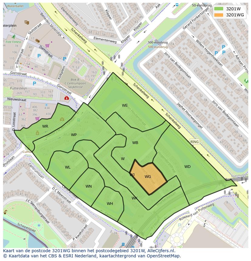 Afbeelding van het postcodegebied 3201 WG op de kaart.