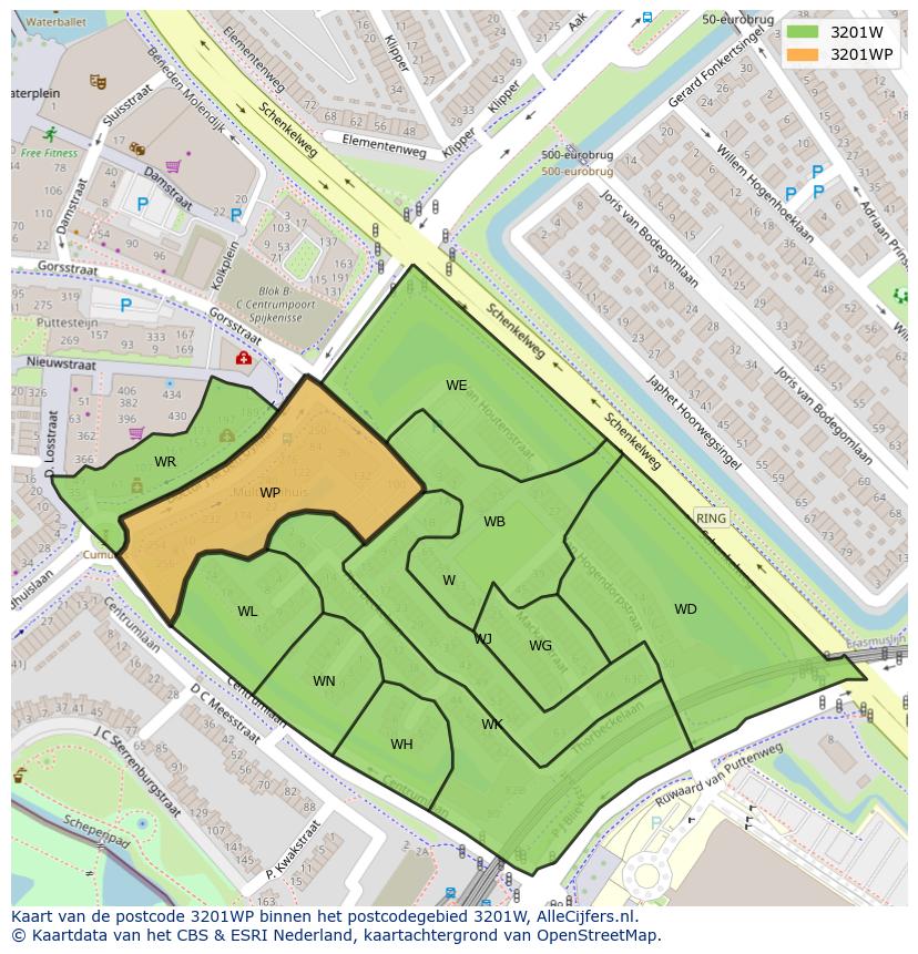 Afbeelding van het postcodegebied 3201 WP op de kaart.