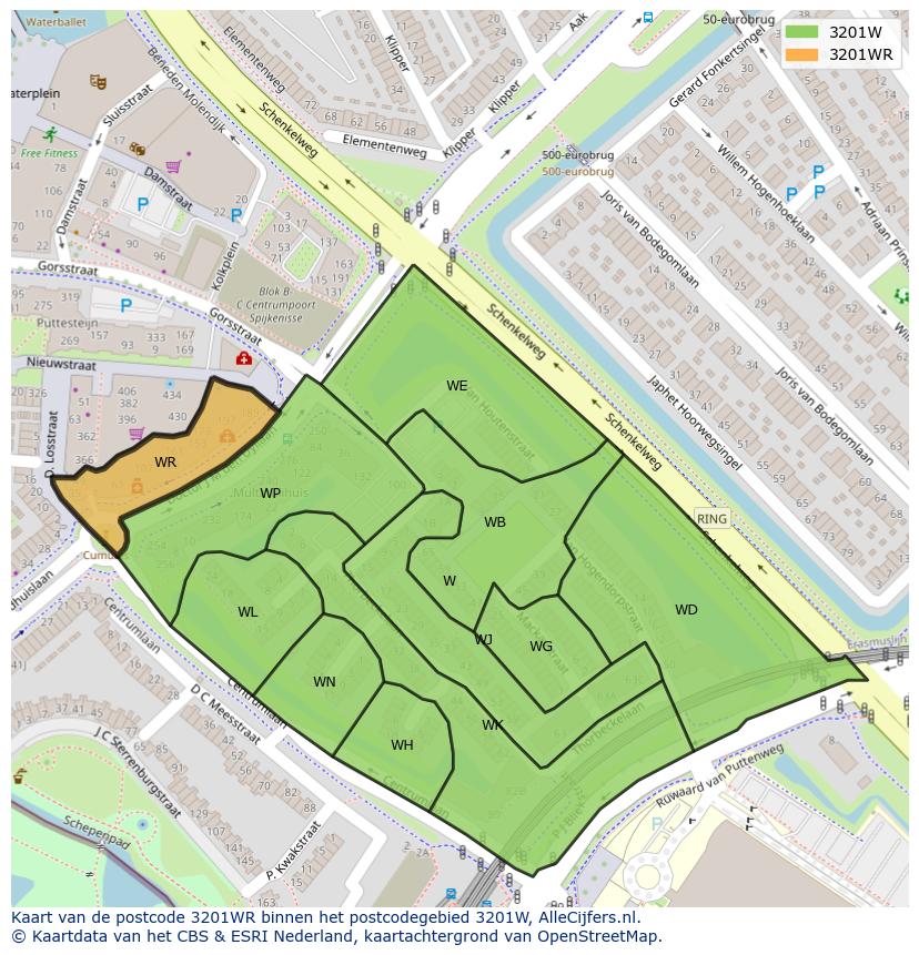 Afbeelding van het postcodegebied 3201 WR op de kaart.