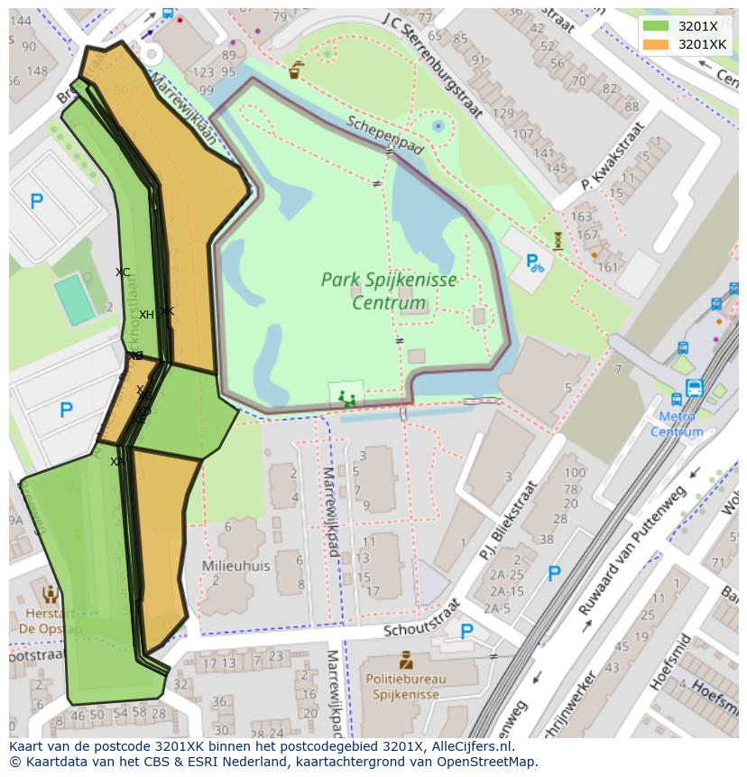 Afbeelding van het postcodegebied 3201 XK op de kaart.