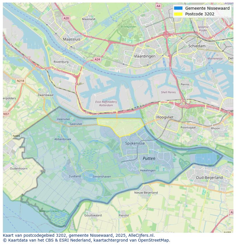 Afbeelding van het postcodegebied 3202 op de kaart.