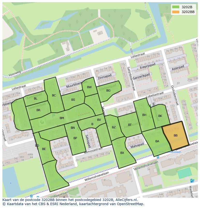 Afbeelding van het postcodegebied 3202 BB op de kaart.