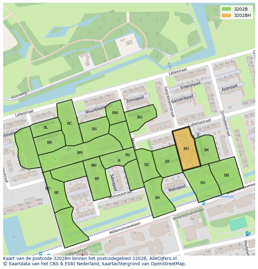 Afbeelding van het postcodegebied 3202 BH op de kaart.