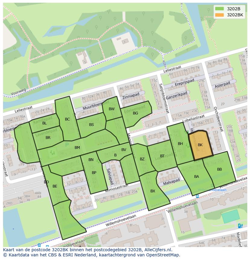 Afbeelding van het postcodegebied 3202 BK op de kaart.