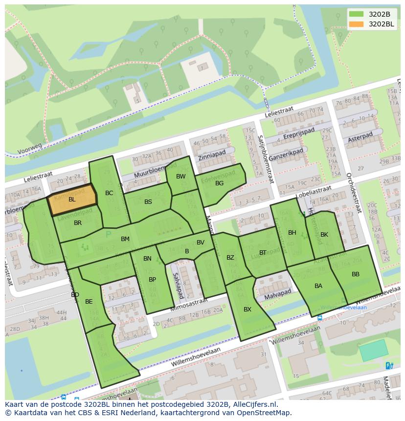 Afbeelding van het postcodegebied 3202 BL op de kaart.