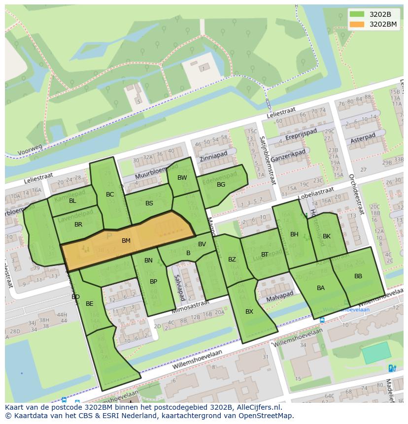 Afbeelding van het postcodegebied 3202 BM op de kaart.