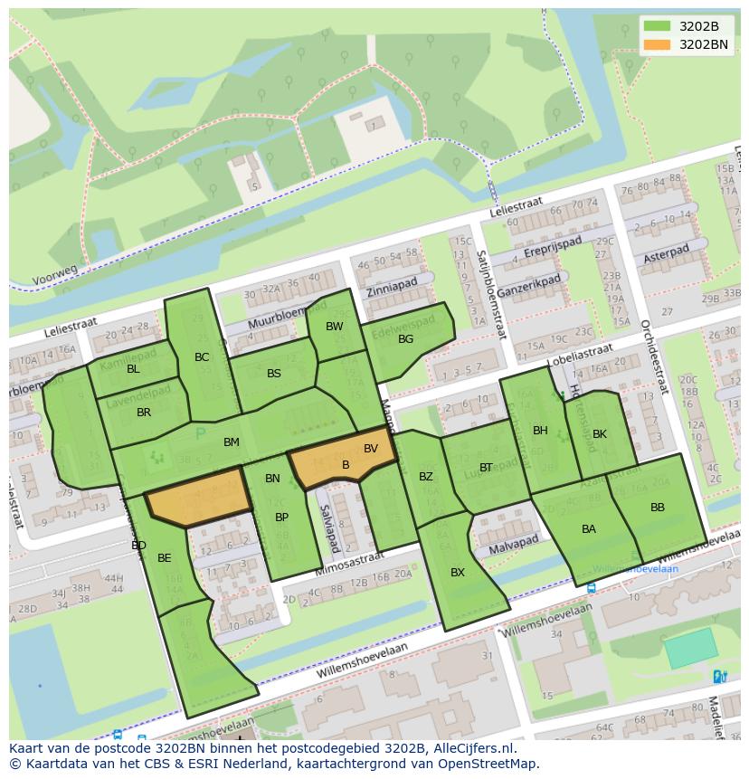 Afbeelding van het postcodegebied 3202 BN op de kaart.