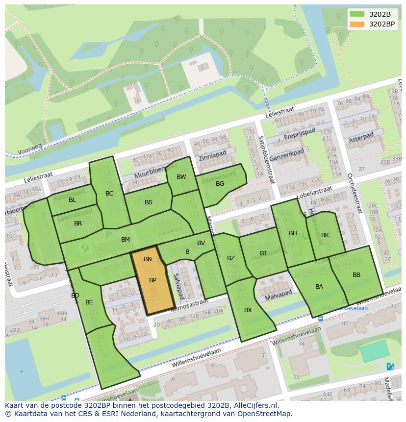 Afbeelding van het postcodegebied 3202 BP op de kaart.