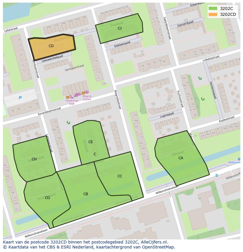 Afbeelding van het postcodegebied 3202 CD op de kaart.