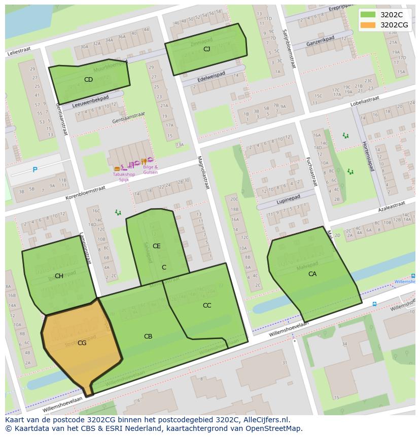 Afbeelding van het postcodegebied 3202 CG op de kaart.