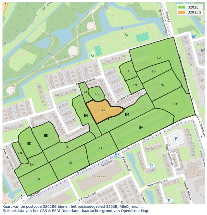 Afbeelding van het postcodegebied 3202 EG op de kaart.