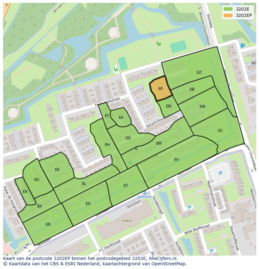 Afbeelding van het postcodegebied 3202 EP op de kaart.