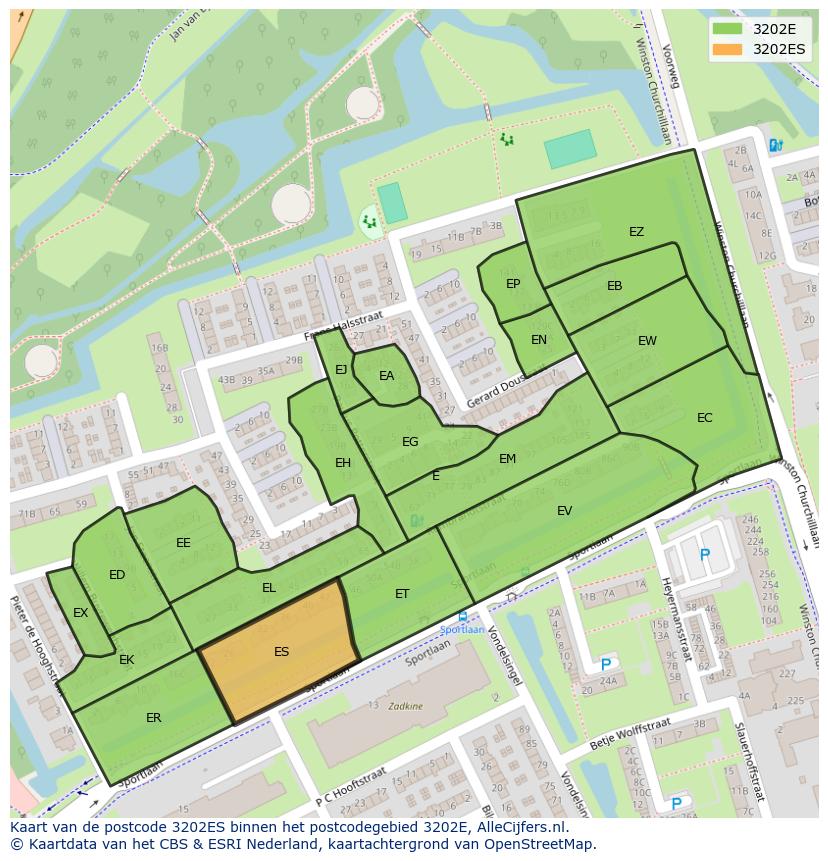 Afbeelding van het postcodegebied 3202 ES op de kaart.