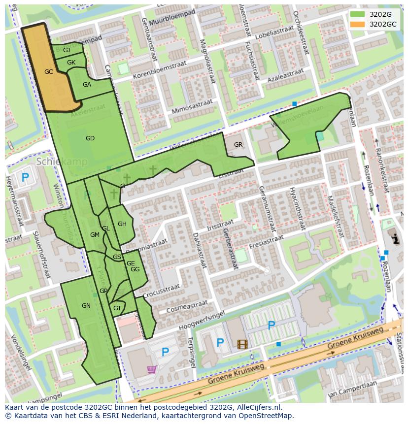 Afbeelding van het postcodegebied 3202 GC op de kaart.