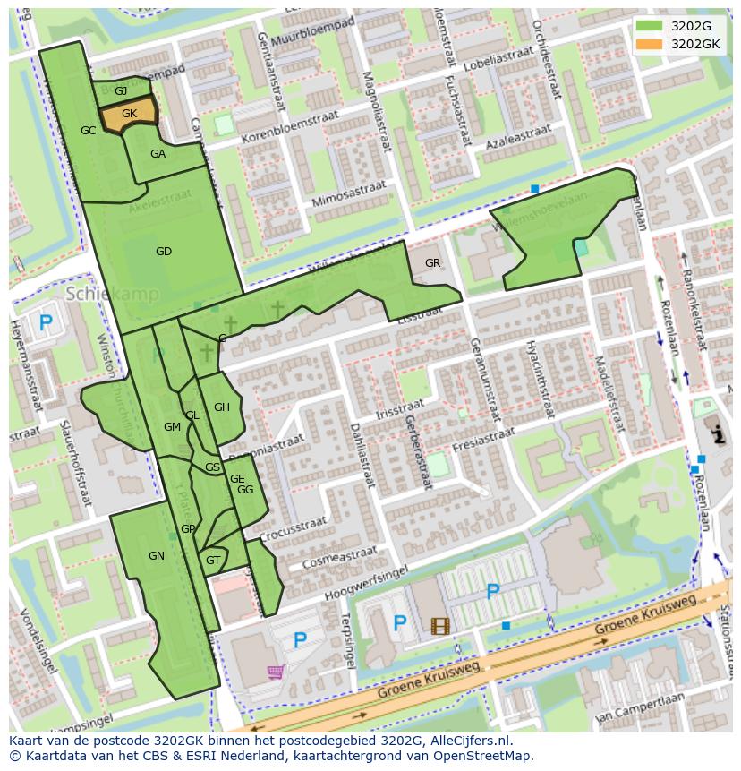 Afbeelding van het postcodegebied 3202 GK op de kaart.