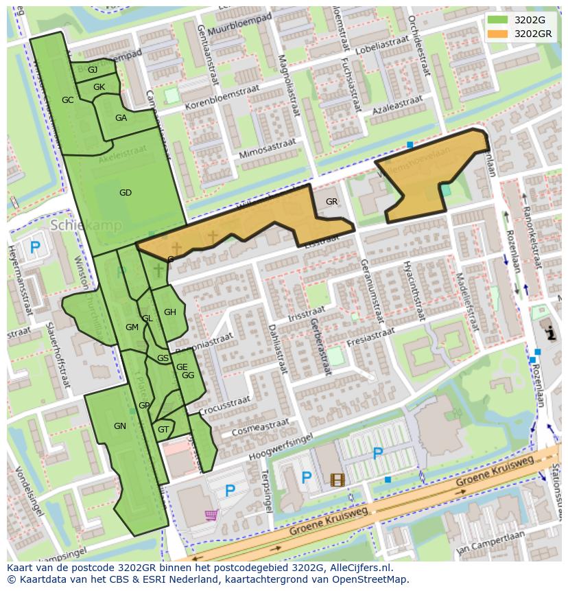Afbeelding van het postcodegebied 3202 GR op de kaart.