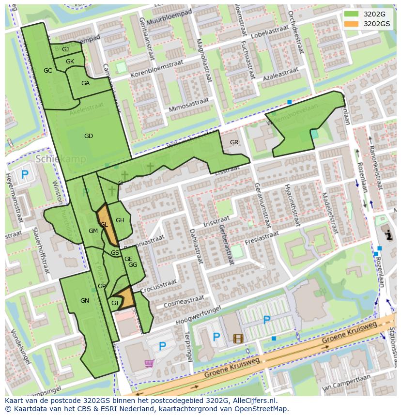 Afbeelding van het postcodegebied 3202 GS op de kaart.