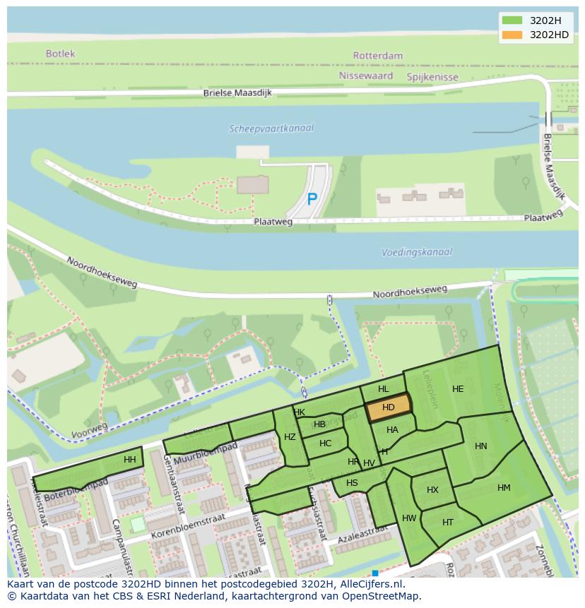 Afbeelding van het postcodegebied 3202 HD op de kaart.