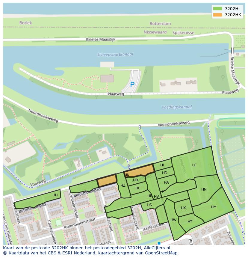 Afbeelding van het postcodegebied 3202 HK op de kaart.