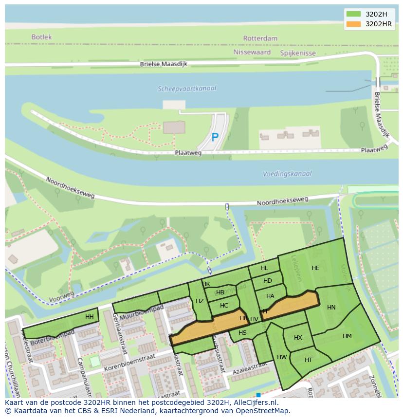 Afbeelding van het postcodegebied 3202 HR op de kaart.