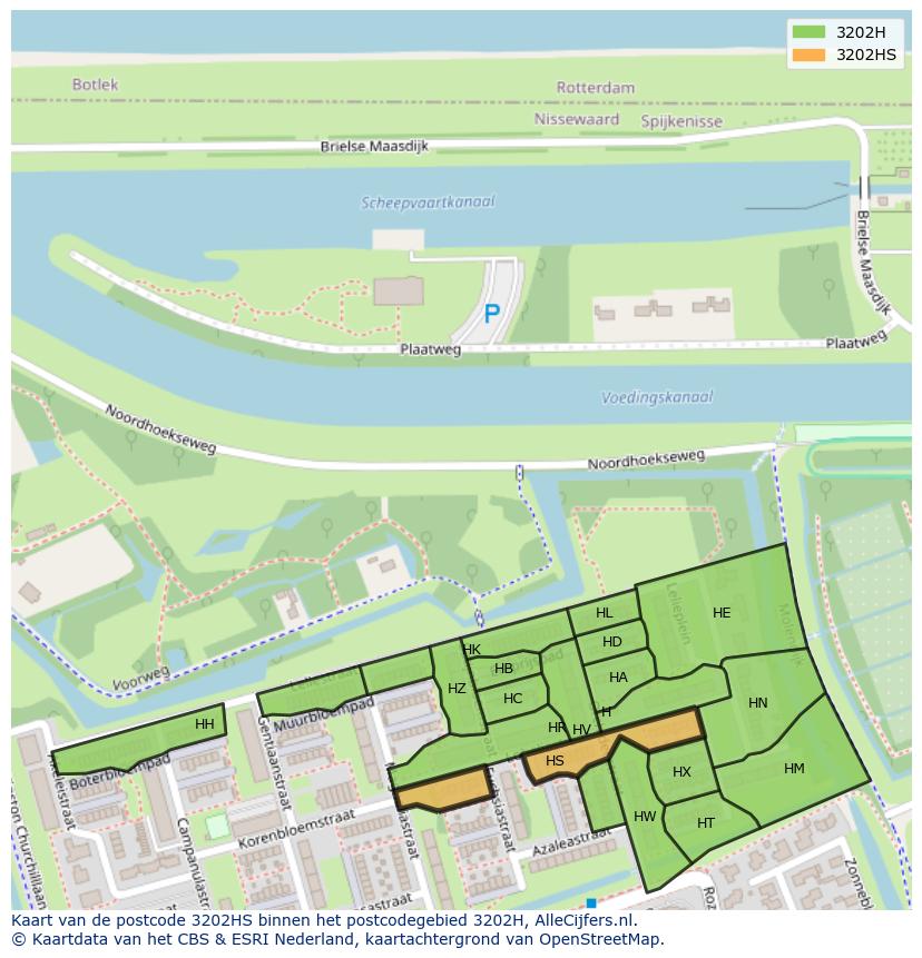 Afbeelding van het postcodegebied 3202 HS op de kaart.
