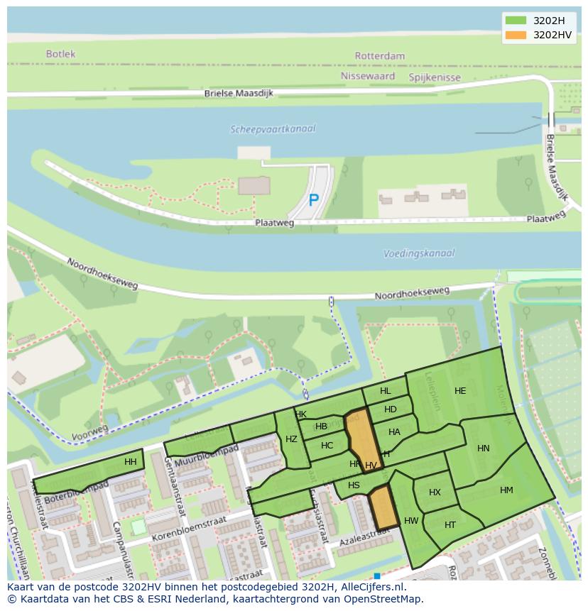 Afbeelding van het postcodegebied 3202 HV op de kaart.