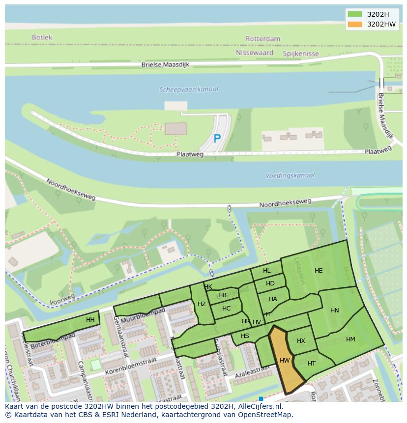 Afbeelding van het postcodegebied 3202 HW op de kaart.