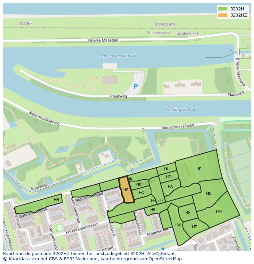 Afbeelding van het postcodegebied 3202 HZ op de kaart.